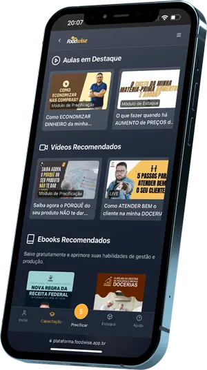 Tela de cursos e capacitação do FoodWise - Conhecimento para gestão de restaurantes